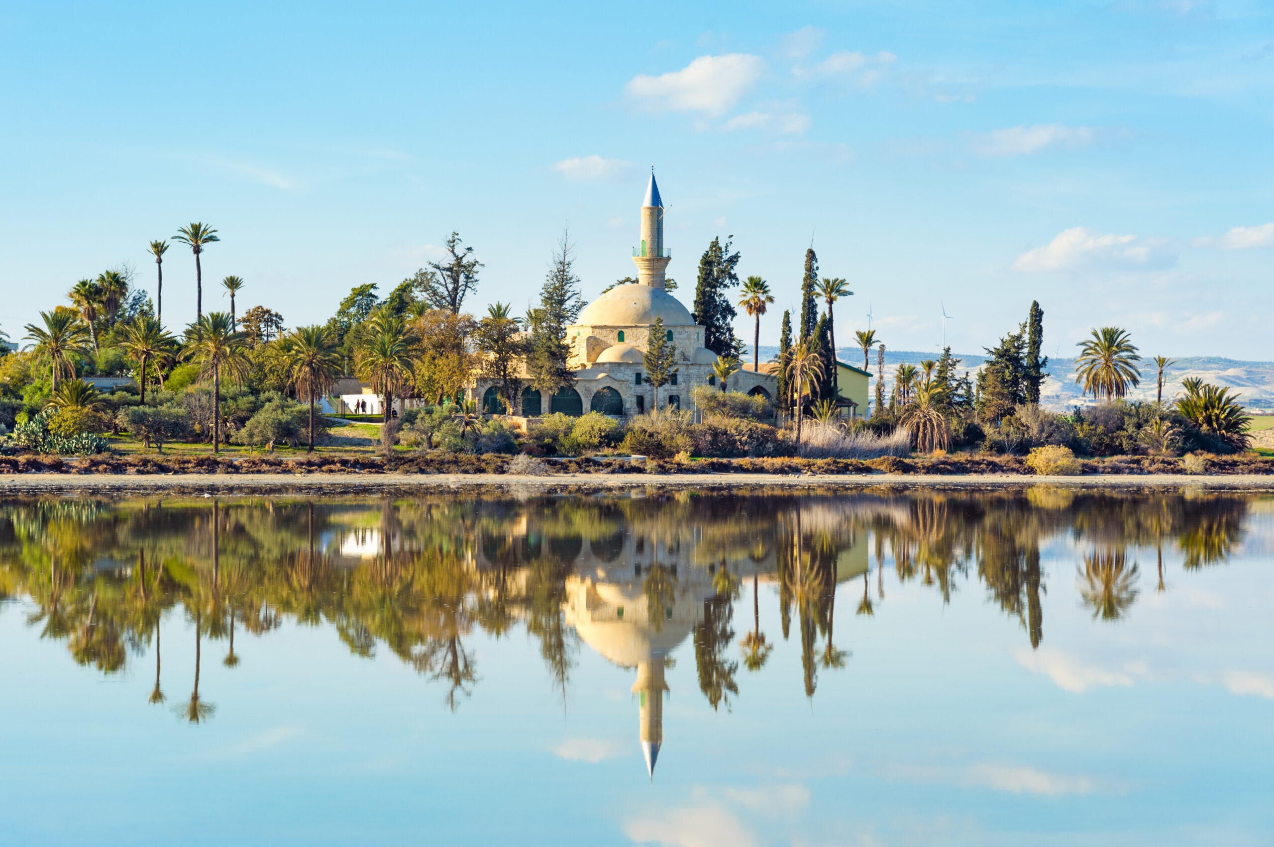 Mosque on Salt lake with perfect mirror reflection.